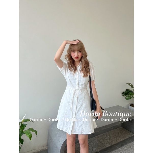 Váy sơ mi đũi trắng buộc, Đầm sơ mi CUT OUT lưng Hàn Quốc | BigBuy360 - bigbuy360.vn