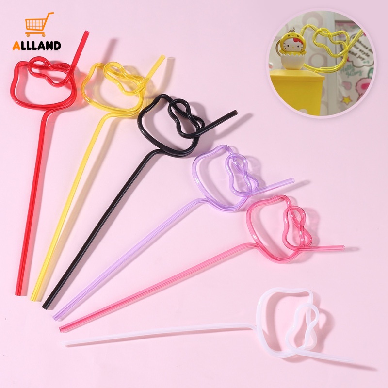 Ống Hút Nhựa Hình Đầu Mèo Dễ Thương Có Thể Tái Sử Dụng