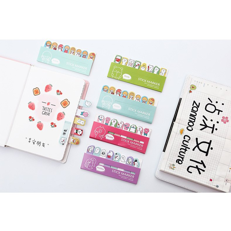 Bộ dấu trang 120 tờ, bookmark, ghi chú dấu trang cho sách, vở hoạt hình cute