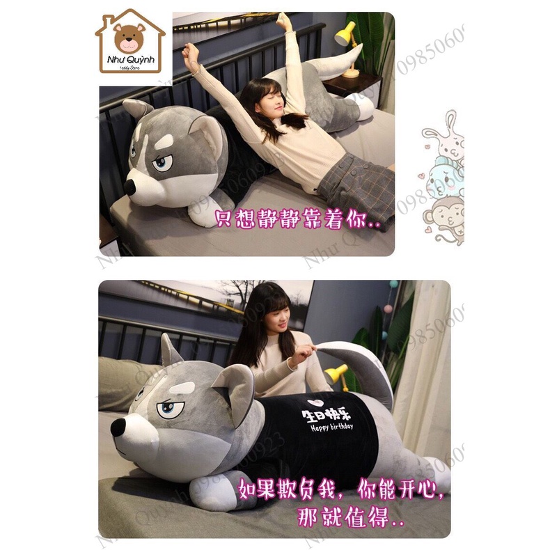 Gấu bông chó husky ,chó alaska siêu to khổng lồ đáng yêu nghộ nghĩnh kích thươc 80cm 1m2 1m4 1m6