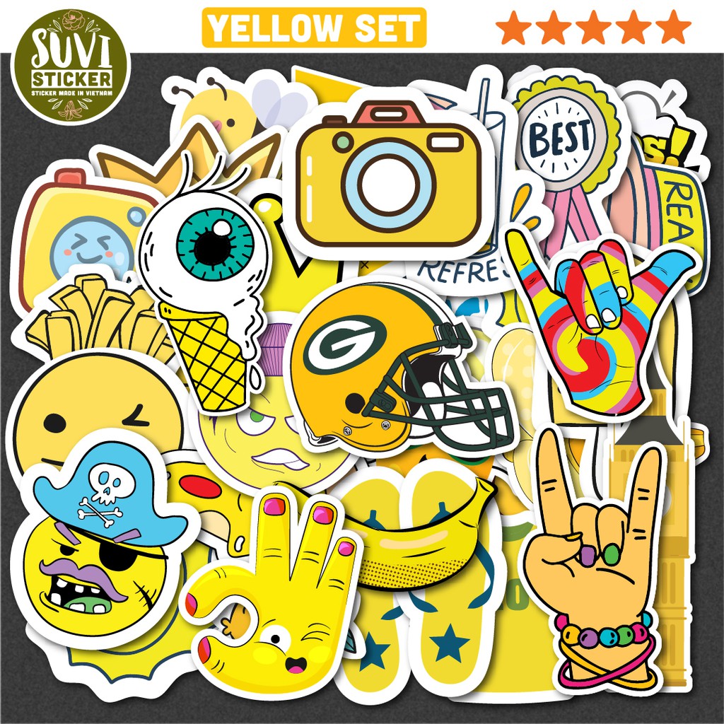 50 Sticker Màu Vàng Yellow chống nước sticker dán laptop, điện thoại, đàn guitar, mũ bảo hiểm, vali. MSP: C06