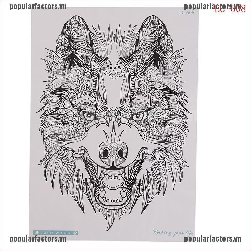 Hình Xăm Dán Chống Thấm Nước Họa Tiết Chó Sói Cá Tính Nhiều Màu Tùy Chọn