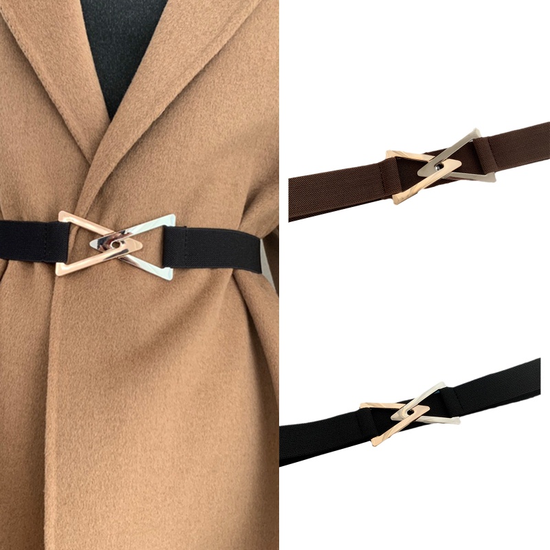 Dây thắt lưng co giãn có khóa cài tam giác phối đầm áo khoác thời trang dành cho nữ