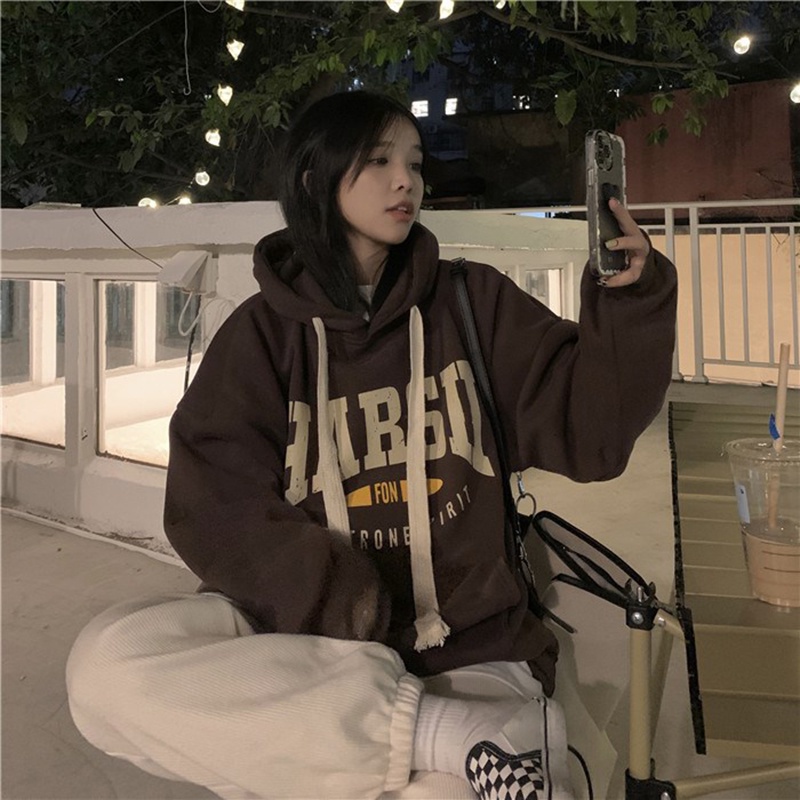 Áo hoodie dày dáng rộng thời trang thu đông