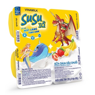 Sữa chua ăn SuSu IQ loại dâu chuối - Vỉ 4 hộp x 80g