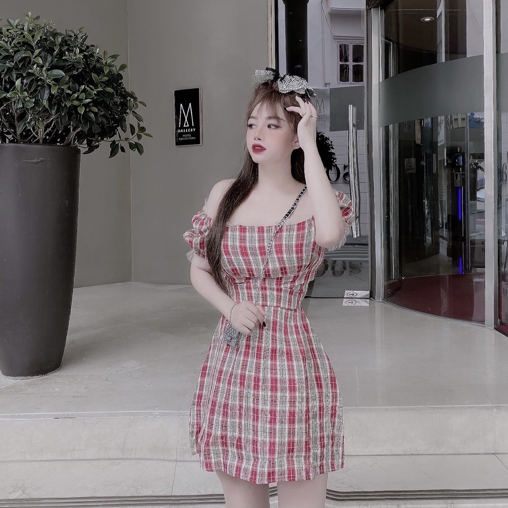 Váy Đầm kẻ caro trễ vai -mã A009-Thời trang thiết kế | BigBuy360 - bigbuy360.vn