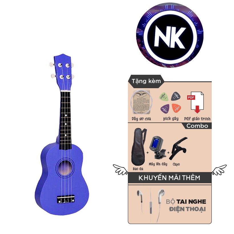 (MUA 1 ĐƯỢC 9) Đàn Ukulele Soprano 21" Full Phụ Kiện + Bao Da + Capo + Tuner + Tai Nghe