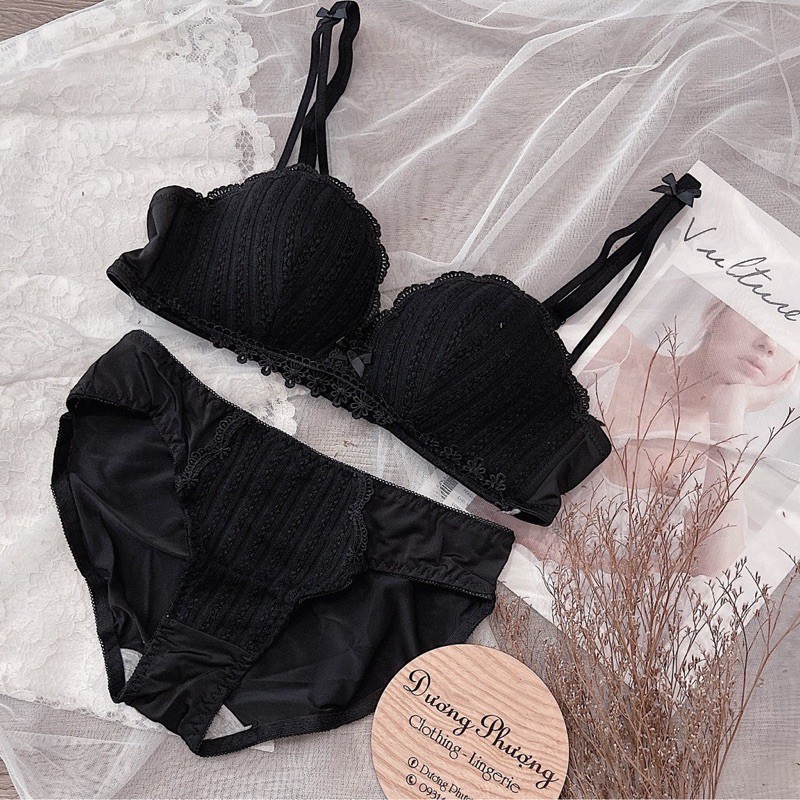 Bộ lót Tăm Cup ngang Nâng ngực Cao cấp , Size 34 Màu đen