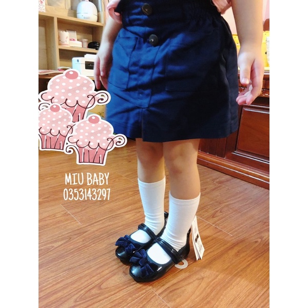 Giày búp bê quai dán nơ xanh nhung bé gái full móc tag dư xịn