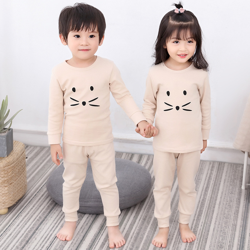 Bộ đồ ngủ cotton gồm áo và quần họa tiết hoạt hình đáng yêu cho trẻ