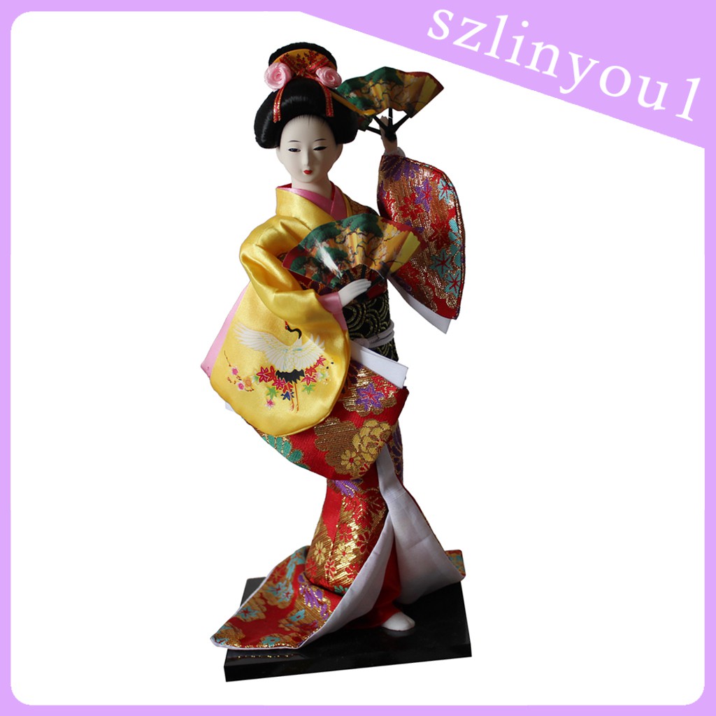 NEW Mô Hình Búp Bê Geisha Mặc Kimono Màu Vàng Cỡ 12inch