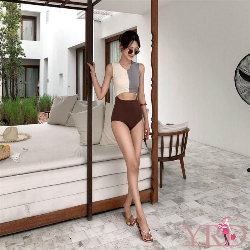 Đồ bơi 1 mảnh lưng cao kiểu vải chắp vá gợi cảm dành cho bạn nữ