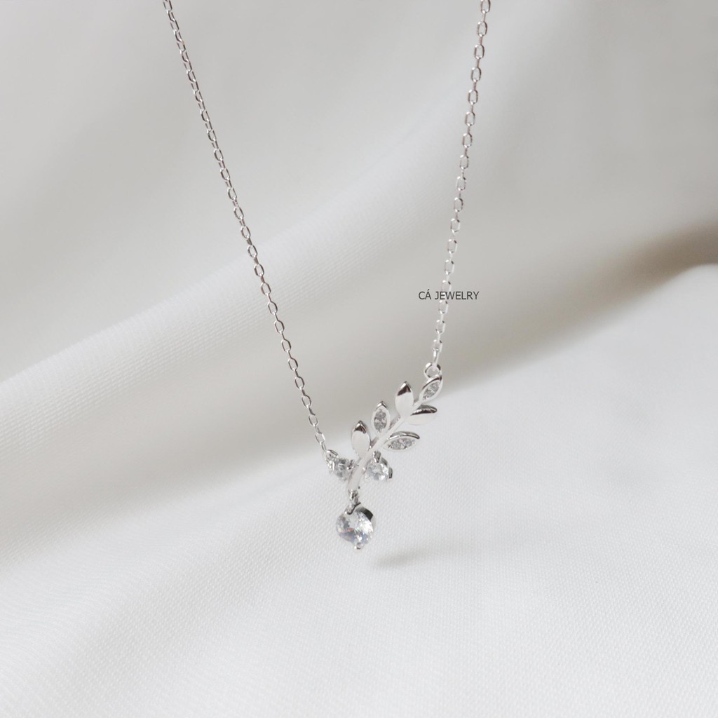 Dây chuyền nữ vòng cổ nữ bạc s925 chiếc lá to và viên tròn đính đá pha lê lấp lánh Cá jewelry DC41