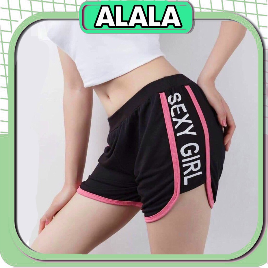 Quần short nữ cạp chun chất cotton mát viền kẻ dáng hộp kèm chữ dáng thể thao dưới 60kg
