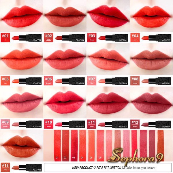 Son thỏi lì Agapan Pit A Pat Matte Lipstick 01-13 mịn môi đủ màu