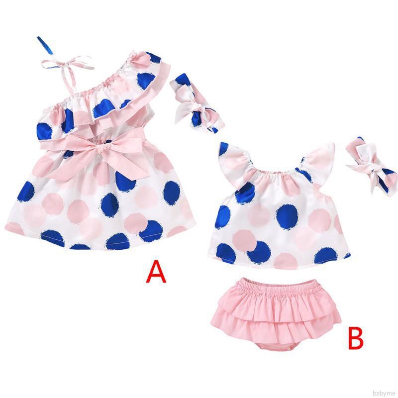 Set Đầm Chấm Bi Kèm Băng Đô/ Áo Không Tay + Quần + Băng Đô Xinh Xắn Dành Cho Bé Gái