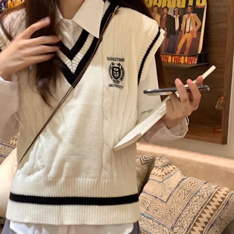 Áo len Pure Cube cổ chữ V không tay phong cách Hàn Quốc thời trang cao cấp