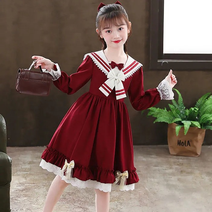 Đầm Công Chúa Tay Dài Phong Cách Lolita Dễ Thương Cho Bé Gái 3-14 Tuổi