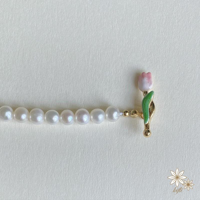 Vòng Tay Hoa Tulip Đính Ngọc Trai Giả Cao Cấp Sang Trọng Cho Nữ