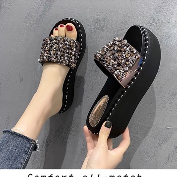 Dép Nữ Đế Xuồng Cao Gót Quai Ngang 6Cm