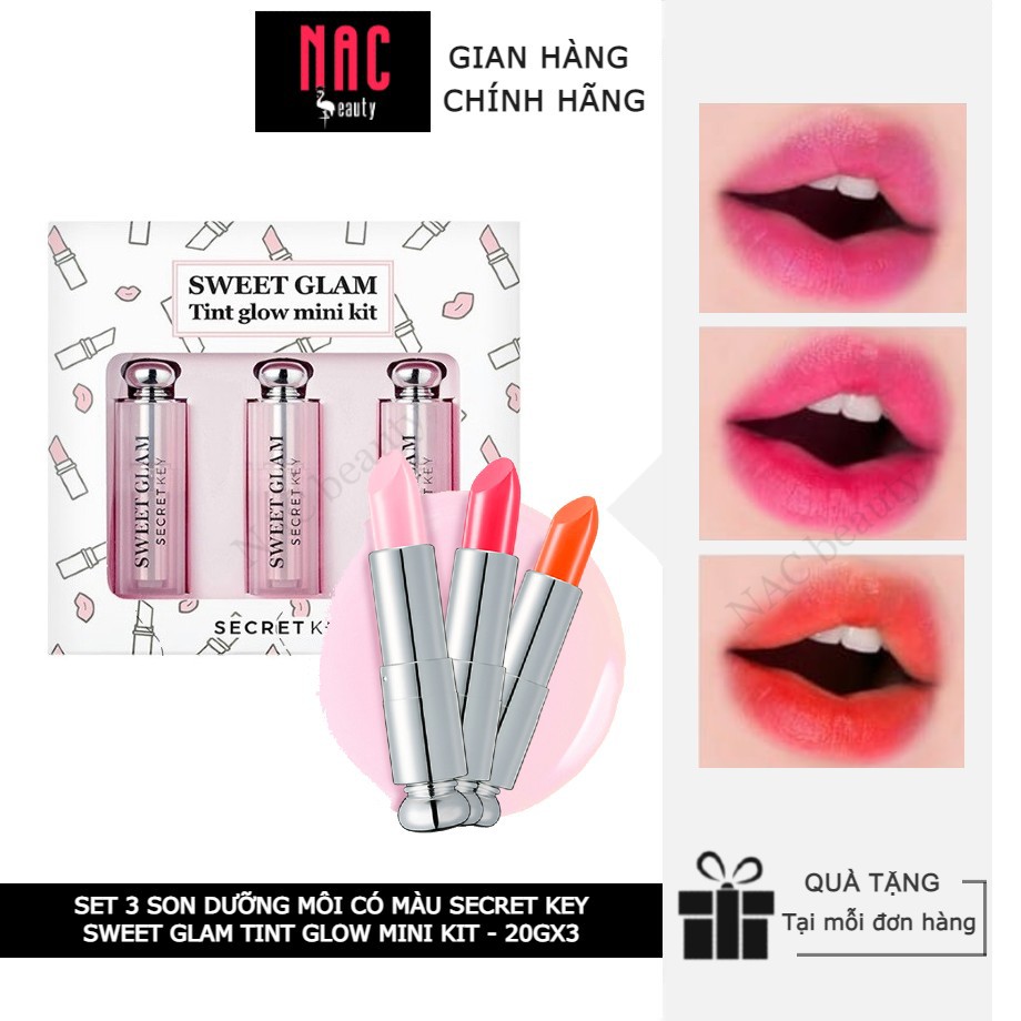 Set 3 son dưỡng môi có màu Secret Key Sweet Glam Tint Glow Mini Kit