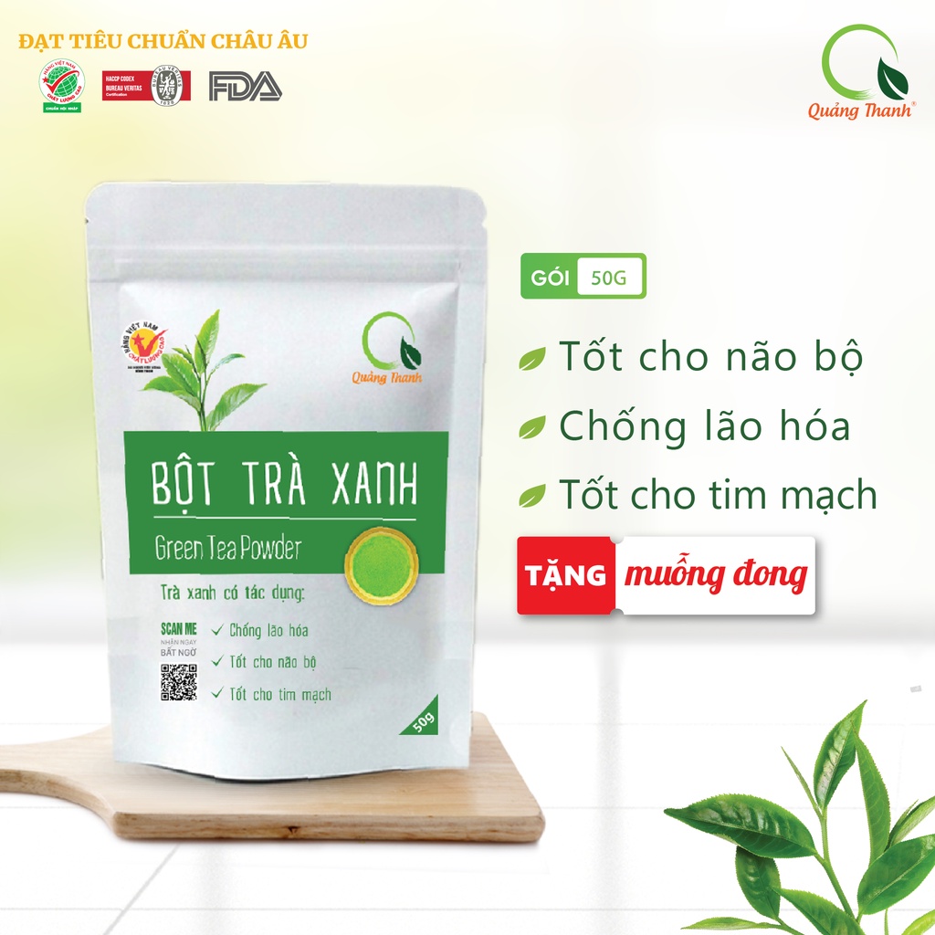 [CHÍNH HÃNG] Bột Trà Xanh Quảng Thanh 100% Nguyên Chất Sấy Lạnh - Chống lão hóa, Tốt cho tim mạch, não bộ - Gói 50 gr