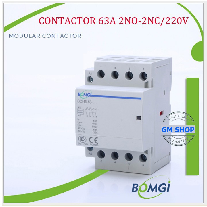 Khởi động từ contactor BOMGI 2NO/2NC 63A làm bộ chuyển mạch nhanh không gây mất điện cầu dao đảo chiều tự động