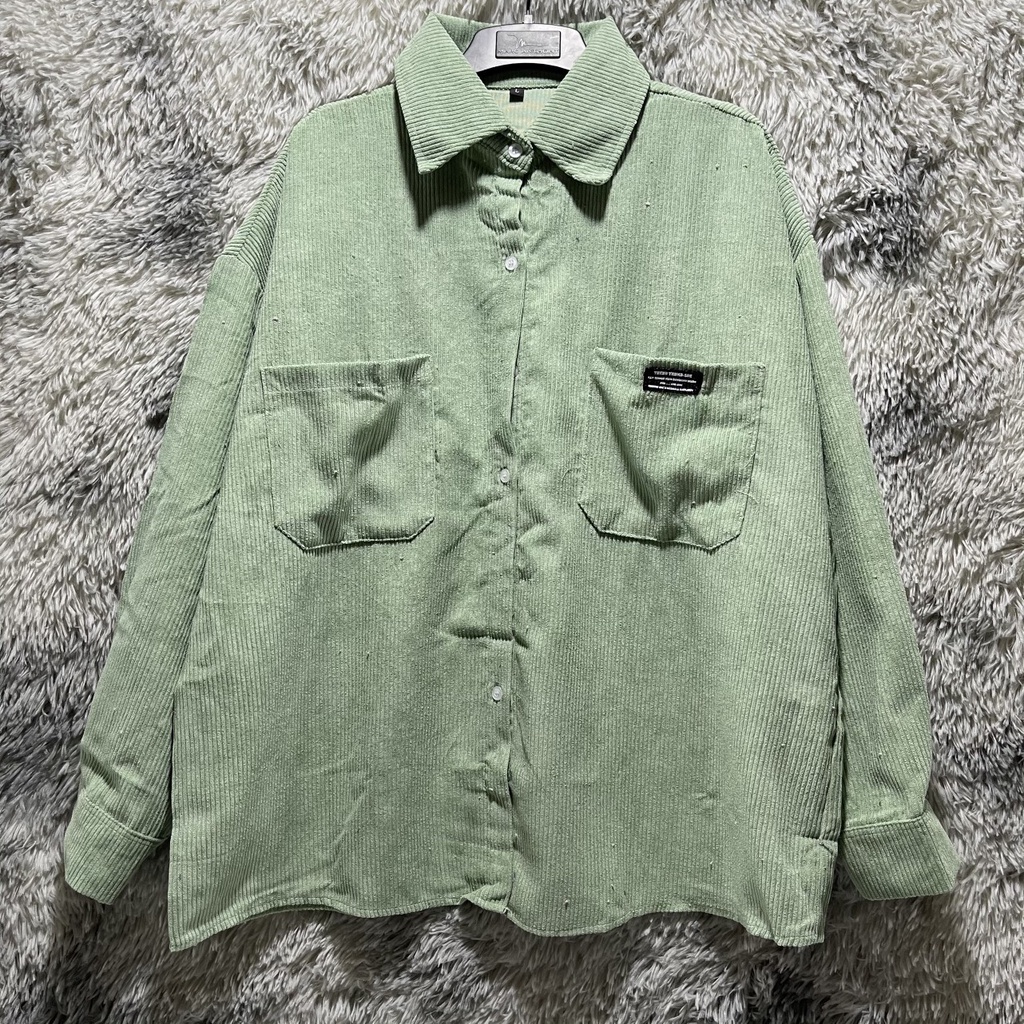 Áo khoác sơ mi nữ nhung gân form rộng tay dài – Unisex 2022