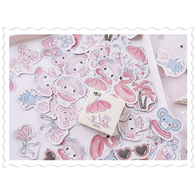 Hộp 45 miếng sticker mẫu thỏ hồng melody