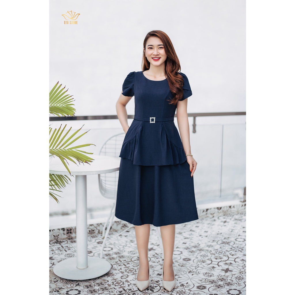 Đầm peplum che khuyết điểm form xoè Xanh đen TTV1047