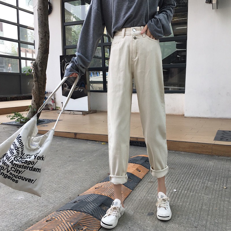 Xiaozhainv Quần Jean Lưng Cao Ống Suông Co Giãn Thoải Mái Dành Cho Nữ