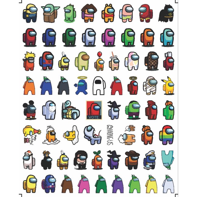 Bộ 200 sticker chủ đề Among Us chất liệu chống nước dán trang trí vali mũ bảo hiểm xe máy laptop điện thoại