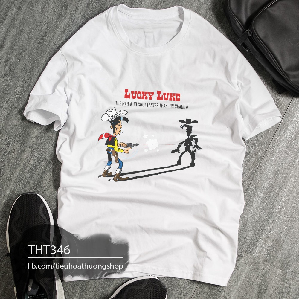 Áo thun nam nữ unisex ngắn tay cổ tròn phi lucky luke