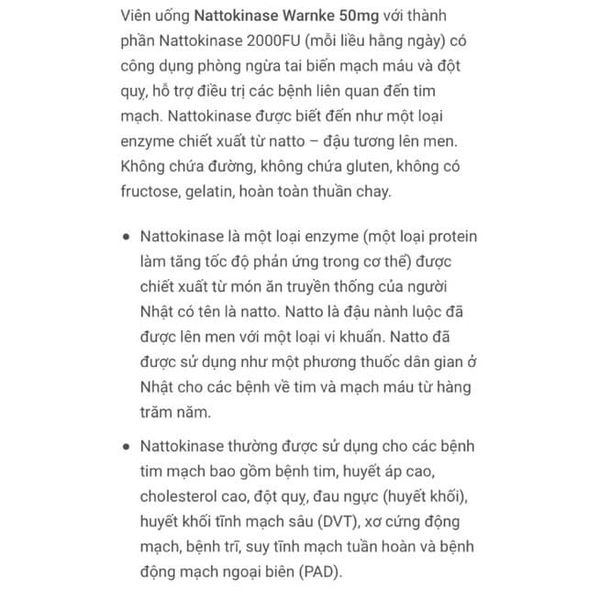 Viên uống chống đột quỵ tai biến mạch máu não Warnke Nattokinase Đức - DATE MỚI ĐỦ BILL