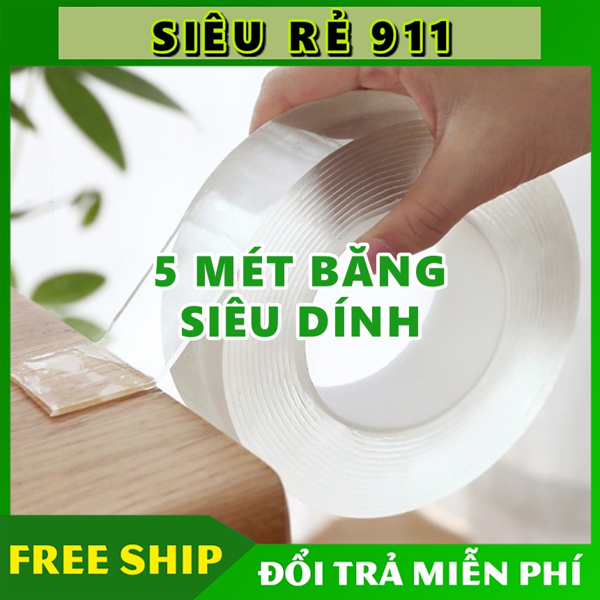 Băng Keo 2 Mặt Siêu Dính Mọi Chất Liệu 5 Mét 🚛Miễn Phí Ship️🚛 Băng Dán Chất Lượng Cao Cấp