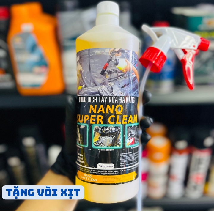 Dung dịch tẩy rửa dầu nhớt đa năng NANO SUPER CLEAN 1L - Vệ Sinh NSD, Rửa Full Xe...