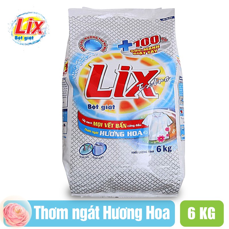 [Mã LT50 giảm 50k đơn 250k] Bột Giặt LIX Extra Hương Hoa 6Kg EB006 - Tẩy Sạch Vết Bẩn Cực Mạnh