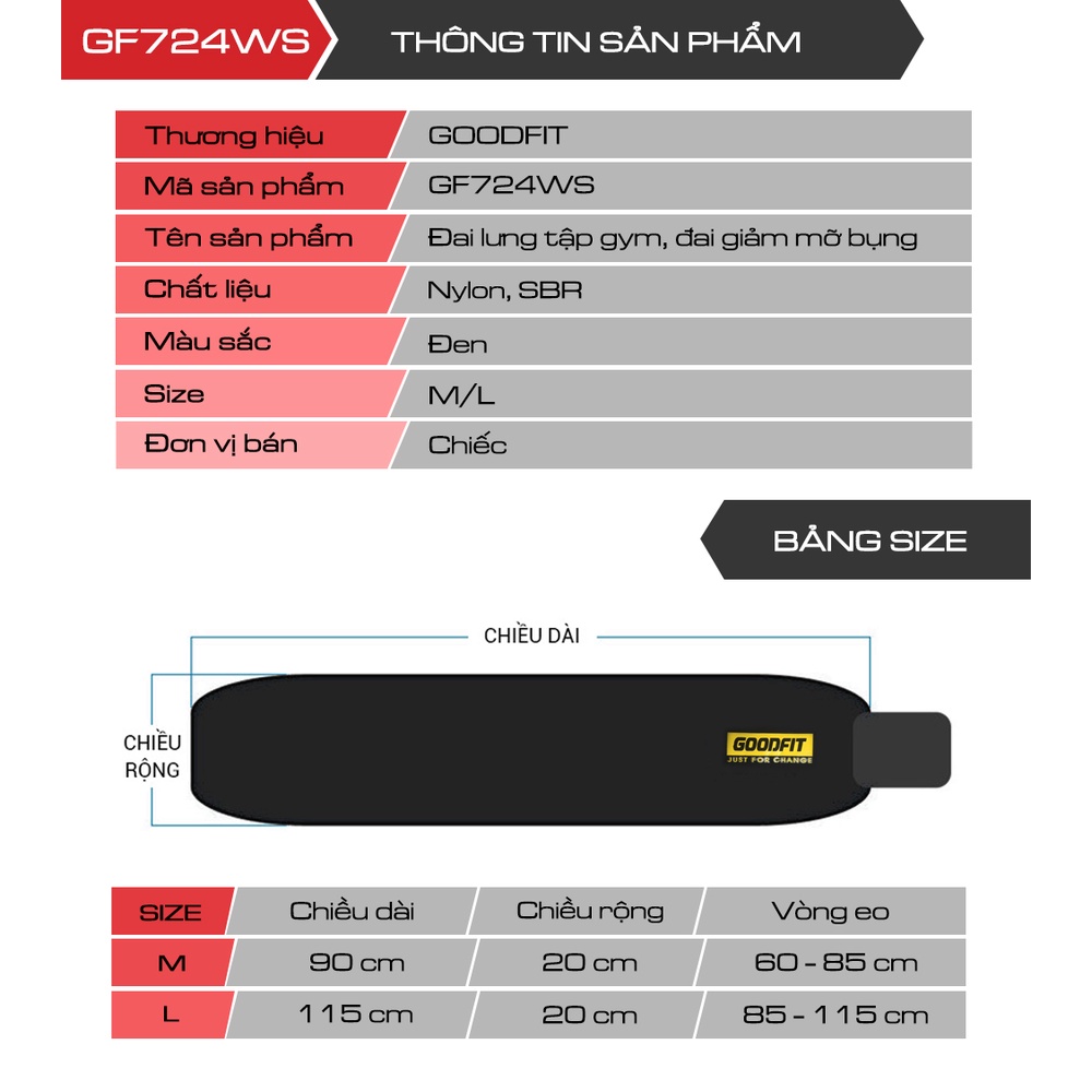 Đai lưng tập gym, đai giảm mỡ bụng GoodFit GF724WS