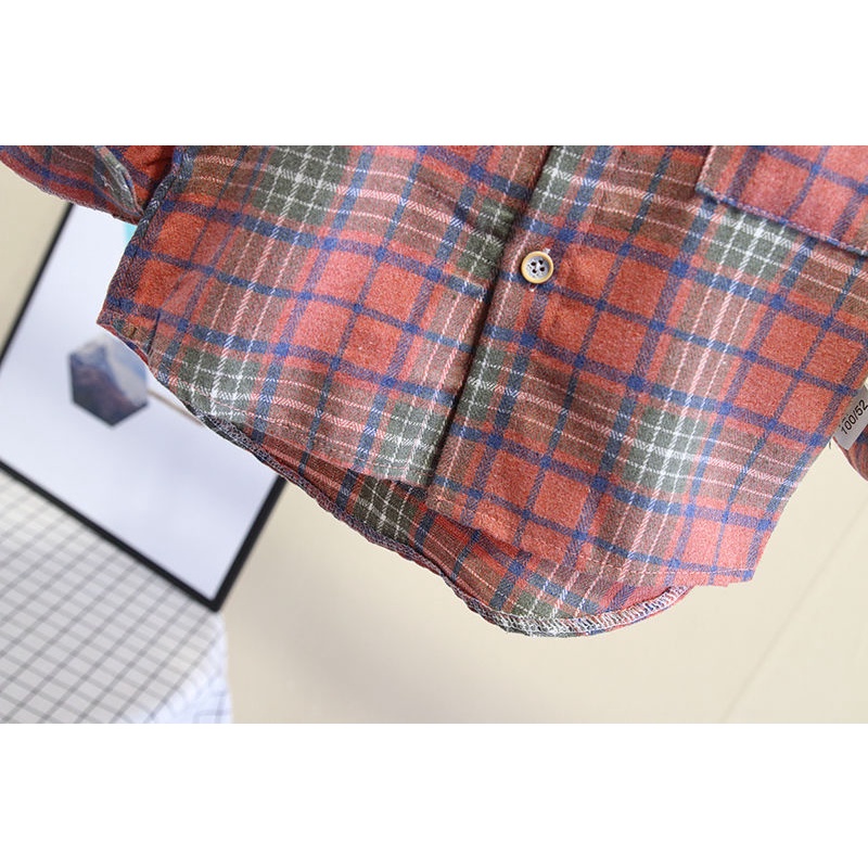 Áo Sơ Mi cotton Tay Dài Sọc Ca Rô Thời Trang Xuân Thu Cho Bé Trai