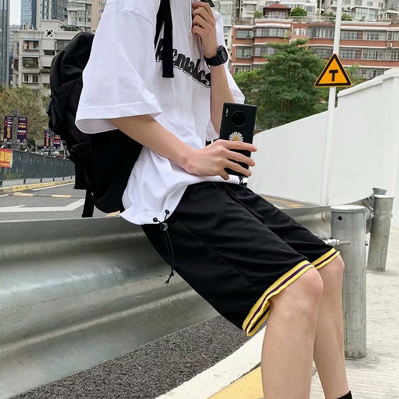 2021 new summer thin style. Stripe splicing. Four colors are available. sports Shorts. Drawstring at waist. Urban trend cool Korean casual shorts