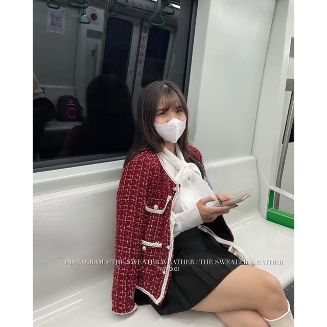 (Ảnh thật) Áo khoác dạ tweed đỏ đô viền trắng the.sweaterweather TSW | BigBuy360 - bigbuy360.vn