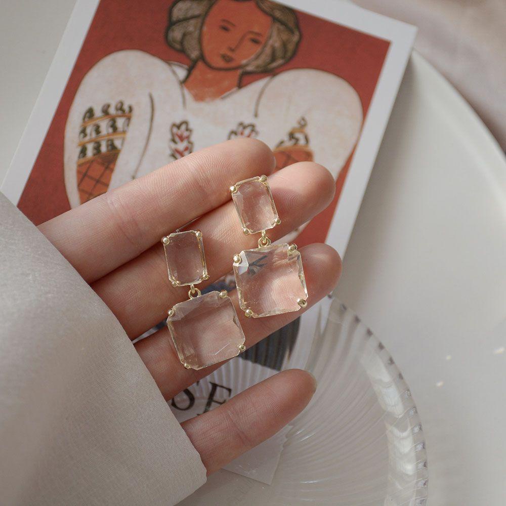 EXPEN Khuyên Tai Dáng Dài Mặt Kính Trong Suốt Phong Cách Hàn Quốc Thanh Lịch