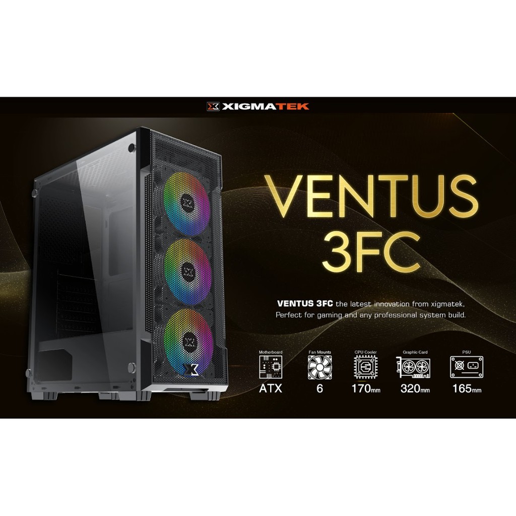 Vỏ Case XIGMATEK VENTUS 3FC  - GAMING ATX, KÈM 03 FAN XIGMATEK X20C RGB - New - Chính hãng Mai Hoàng
