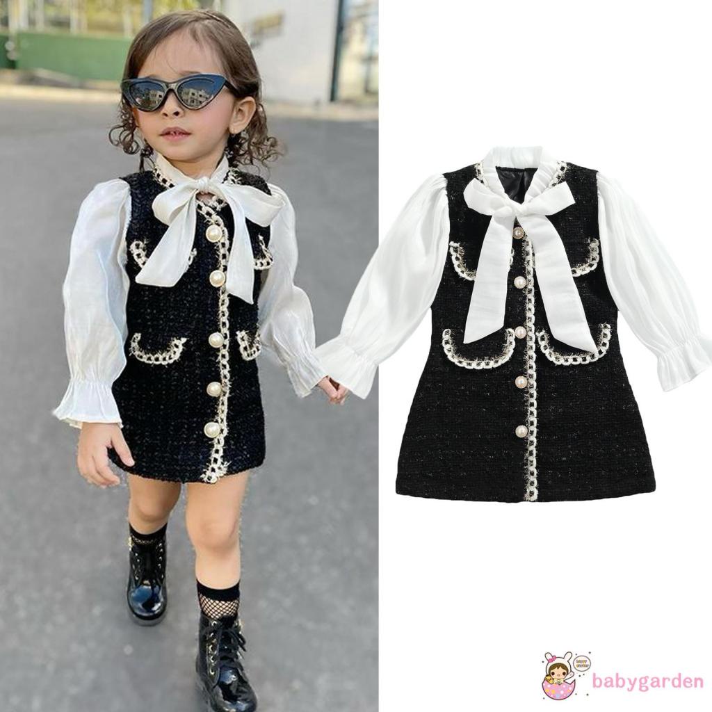 Đầm Công Chúa Một Mảnh Tay Dài Cổ Tròn Màu Khối Một Mảnh Đính Nơ Dành Cho Bé Gái 1-6 Tuổi