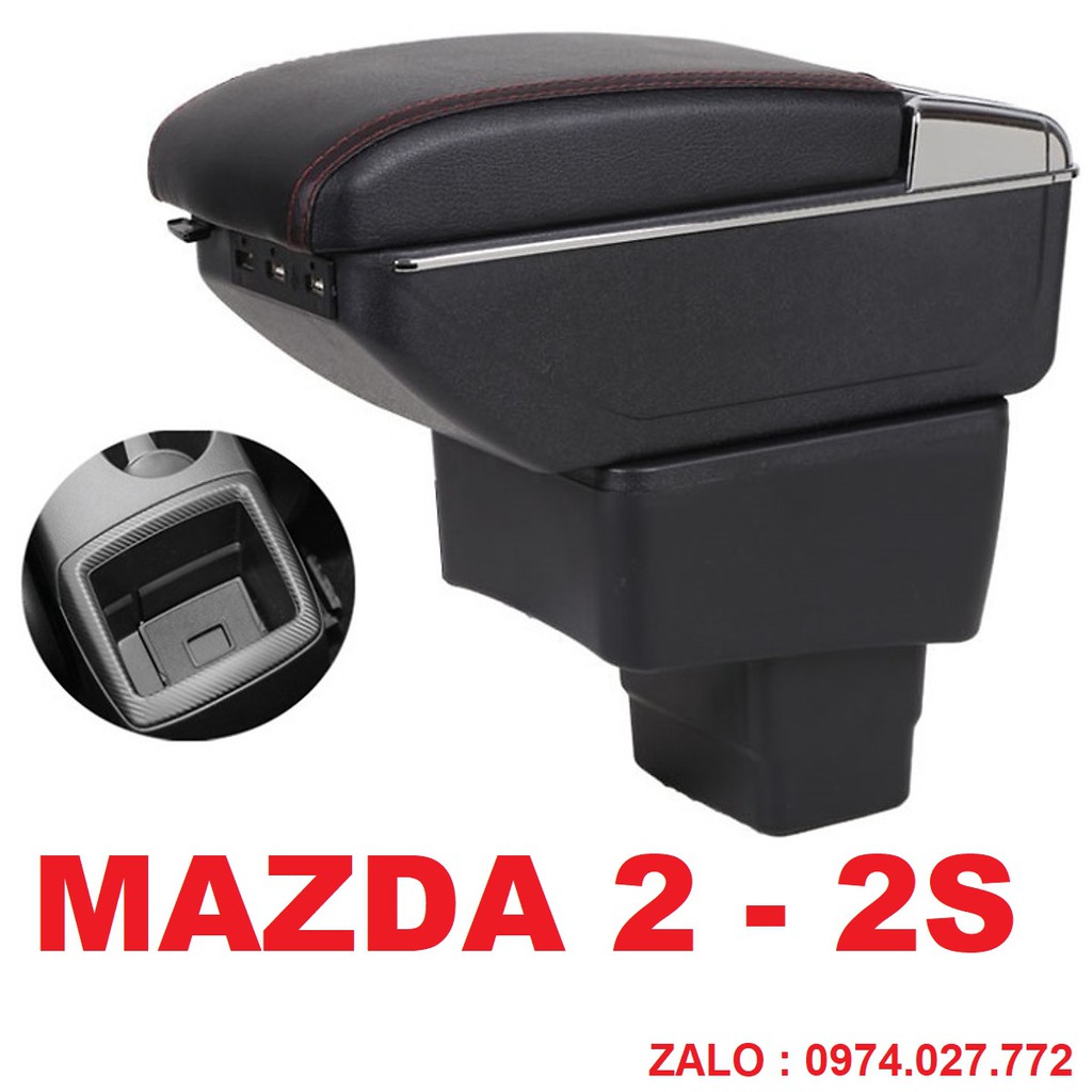 Hộp tỳ tay xe MAZDA 2 - MAZDA 2S cao cấp tích hợp 7 cổng sạc USB - Bảo hành 12 tháng