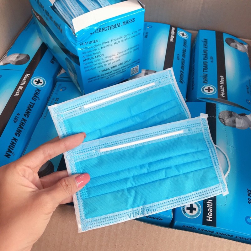 [CÓ SẴN] HỘP 50 CHIẾC KHẨU TRANG 4 LỚP, 2 MÀU XANH, TRẮNG HOẠT TÍNH KHÁNG KHUẨN - KHẨU TRANG Y TẾ CHỐNG BỤI, CHỐNG NẮNG