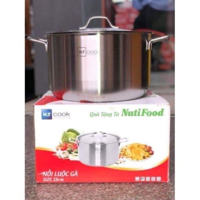 Nồi luộc gà inox size 28cm ( nấu được bếp từ)  . HT-Cook sản phẩm của công ty Tân hợp Thành.  Quà tặng NutiFood