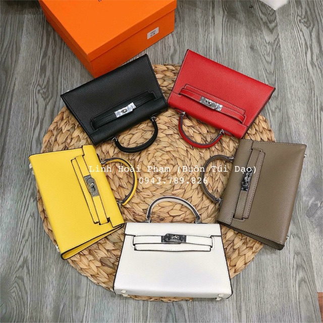 Túi đeo chéo Kelly mini 18cm loại đẹp tag bạc