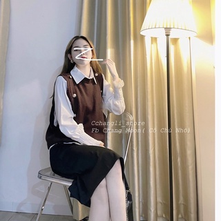 Áo gile len cúc phối sơ mi( ảnh shop chụp)
