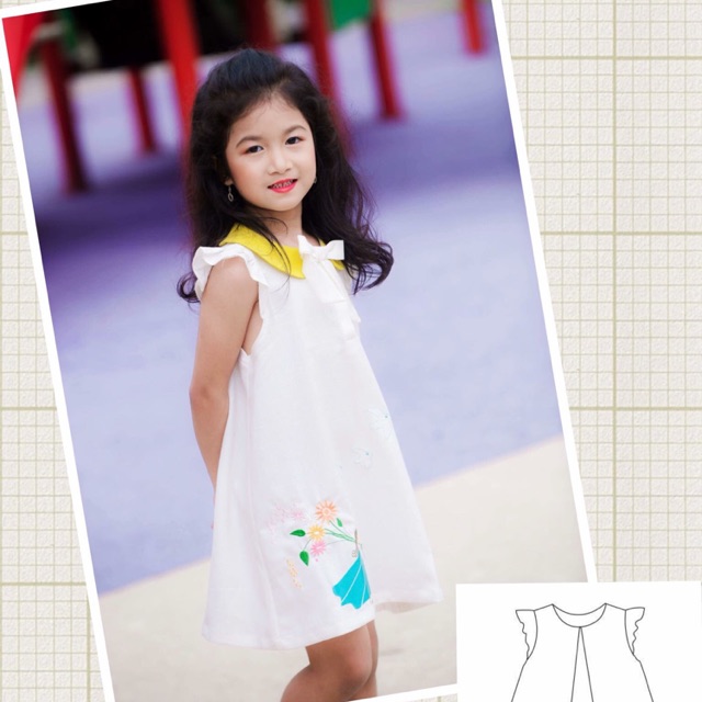 Váy cổ sen thêu cô gái